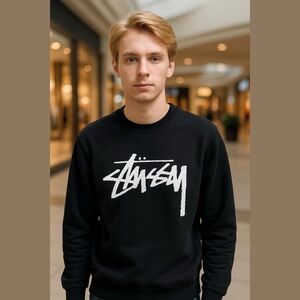 Stussy Black Crewneck with White Script Logo